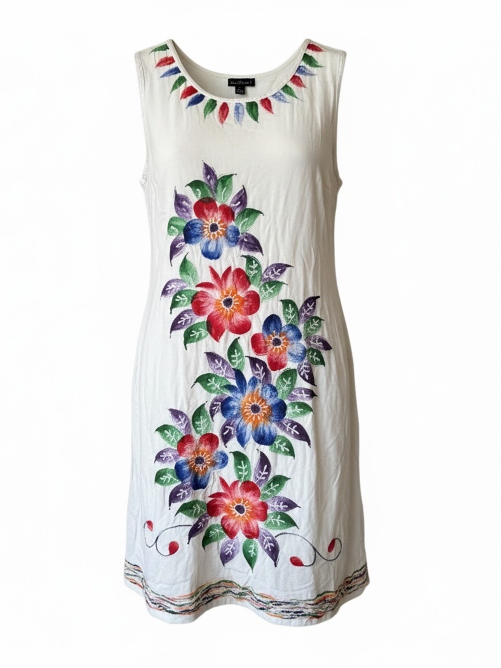 White/Cream Floral Sleeveless Midi Dress with Multicolor Bloom Detail ladies sm